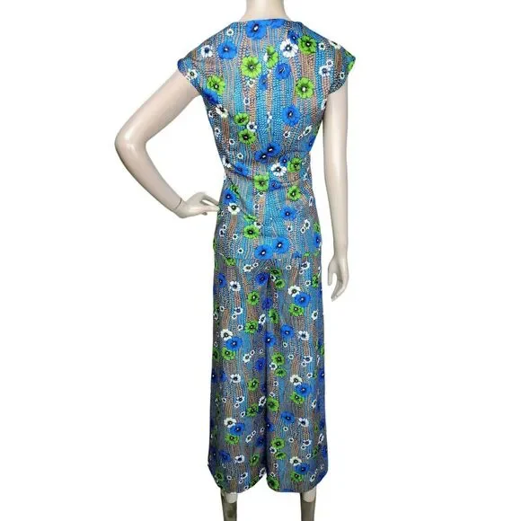 Vintage 60s Groovy Grannycore Floral Wide Leg Pant Top & Jacket 3 Piece Cord-Set